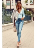 Body cu nervuri cu decolteu cu nasturi, albastru FG598 - Magazin online - Boutique